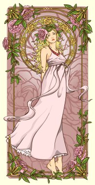 çiçek sınır art nouveau kadın