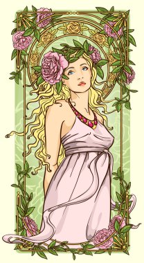 çiçek sınır art nouveau kadın