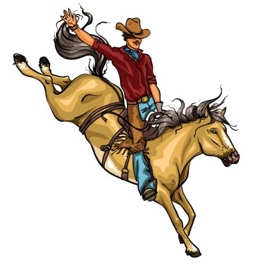 Rodeo Cowboy riding a horse clipart