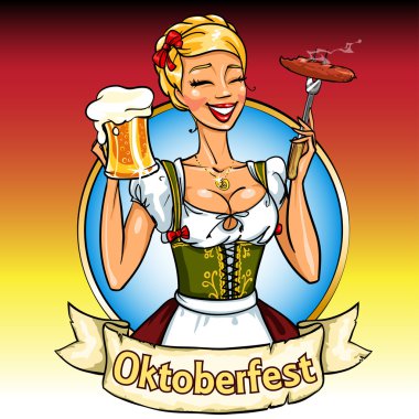 Bira ve sigara sosis, Oktoberfest etiketi ile Bavyera kız