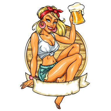 Pin Up Girl holding beer clipart