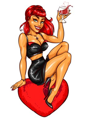 kızı kokteyl oturan bir kalp ile pin