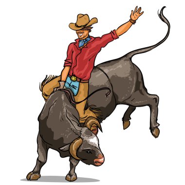 Cowboy riding a bull clipart