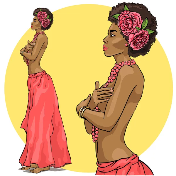 Mujer africana en falda larga — Vector de stock