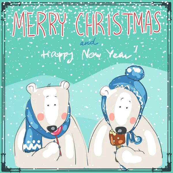 Christmas card with polar bears — Stock Vector