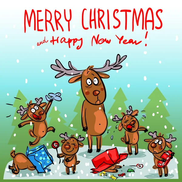 Christmas card with reindeer — Stock Vector