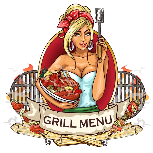 BBQ Grill Etiqueta del partido — Vector de stock