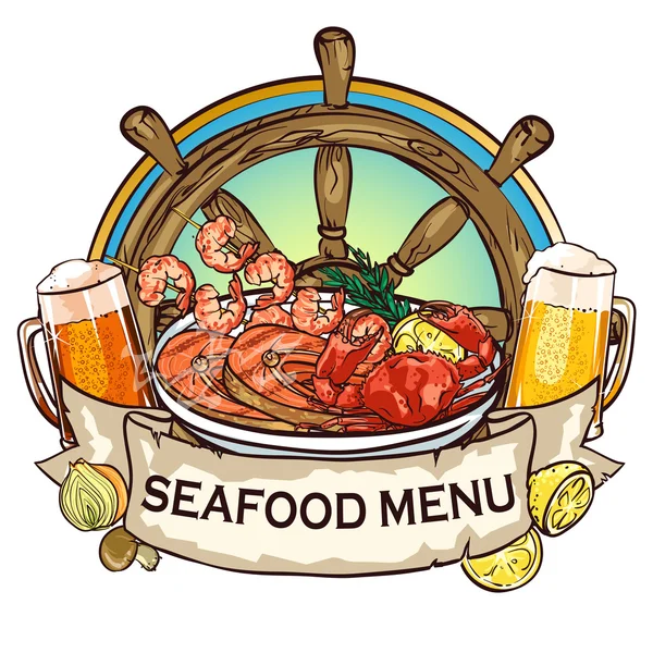 Seafood grill etiket — Stockvector