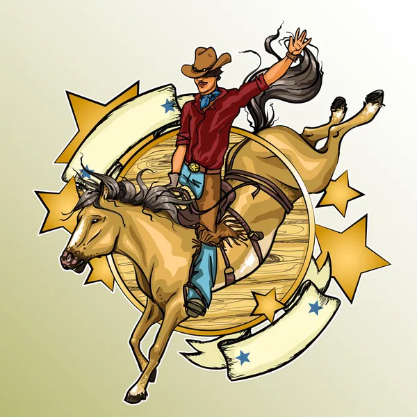 Rodeo cowboy berijden van een paard — Stockvector