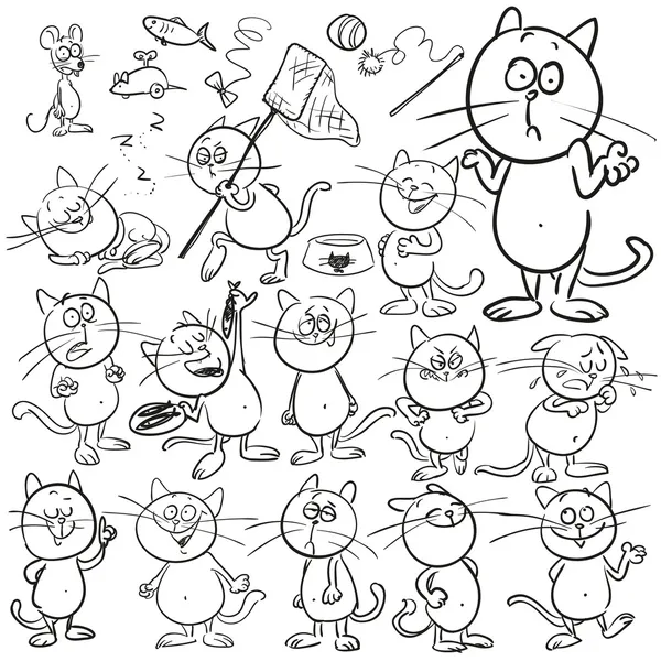 Kediler, karikatür karakter kümesi — Stok Vektör