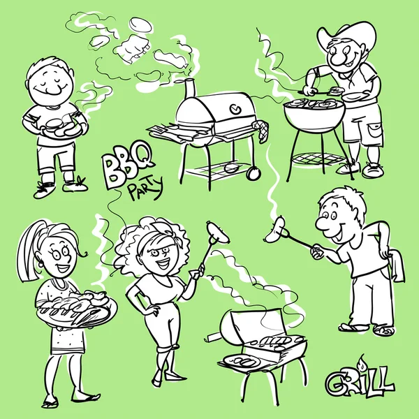 BBQ festa doodles — Vetor de Stock