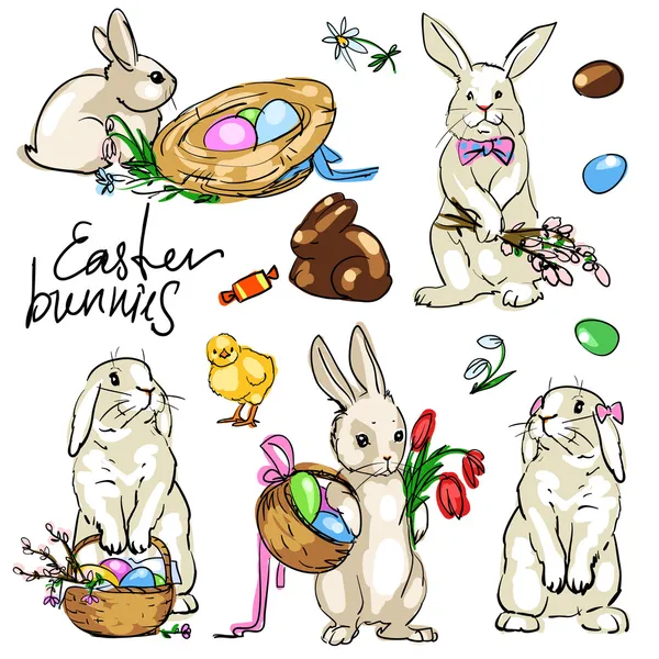 Easter Bunnies Collection. — Stock Vector