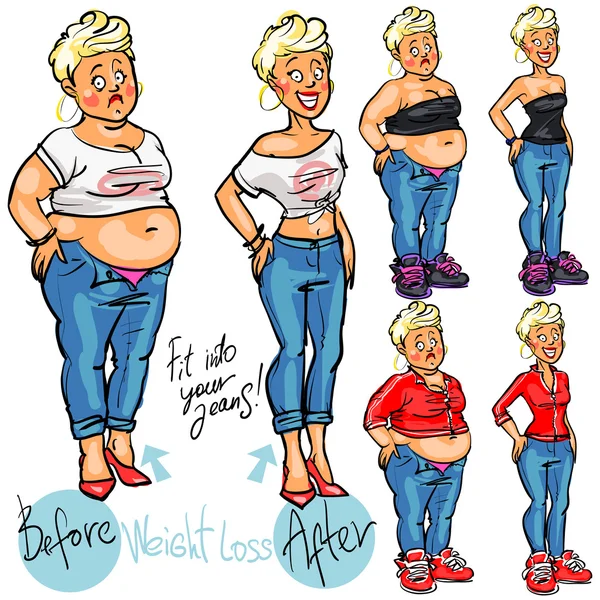 Frau vor und nach der Gewichtsabnahme — Stockvektor