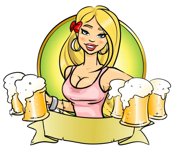 Chica con cerveza — Vector de stock