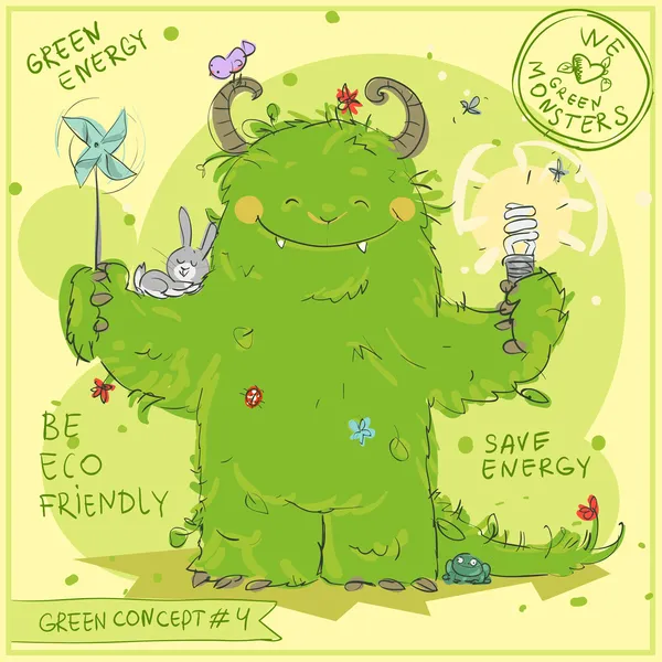 Série 'Go Green' com Monstro Verde —  Vetores de Stock