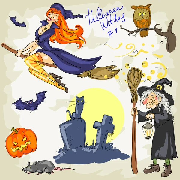 Brujas de Halloween — Vector de stock