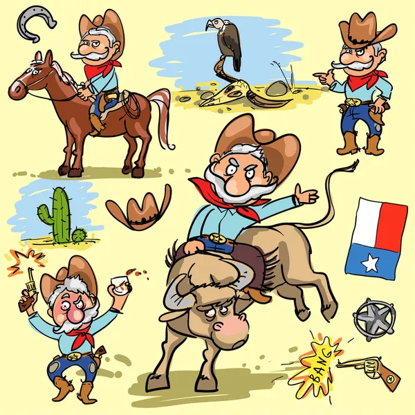 Desenhos animados cowboy conjunto — Vetor de Stock
