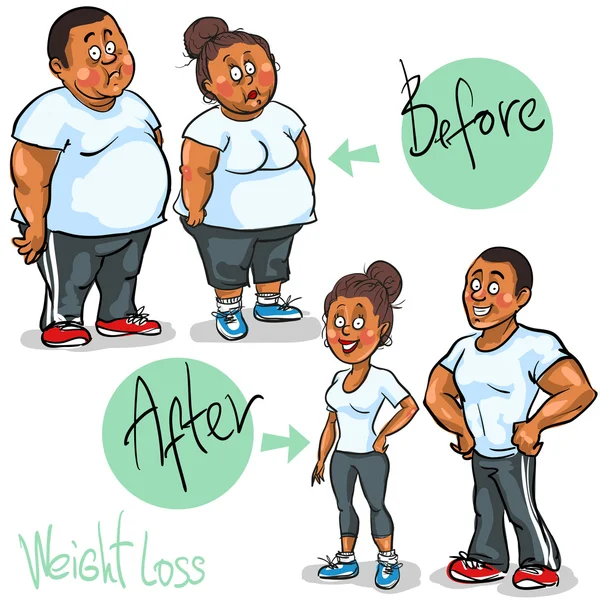 Erkek ve kadın önce ve sonra kilo kaybı programı — Stok Vektör