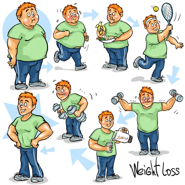 Uomo prima e dopo il programma di perdita di peso — Vettoriale Stock