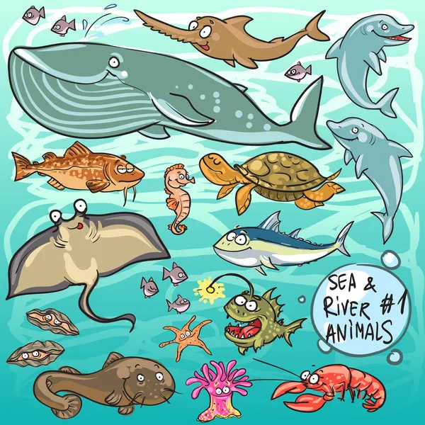 Animais marinhos e fluviais — Vetor de Stock