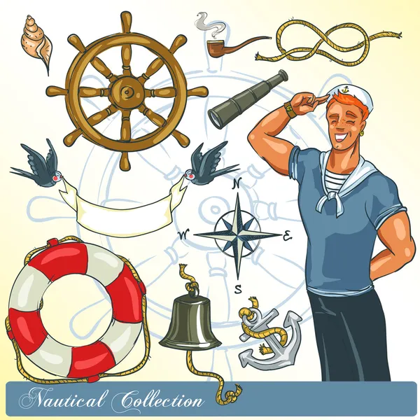 Nautische Sammlung, maritime Ikonen — Stockvektor