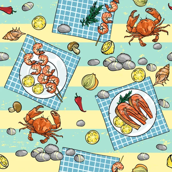 Seafood Grill background — Stock Vector