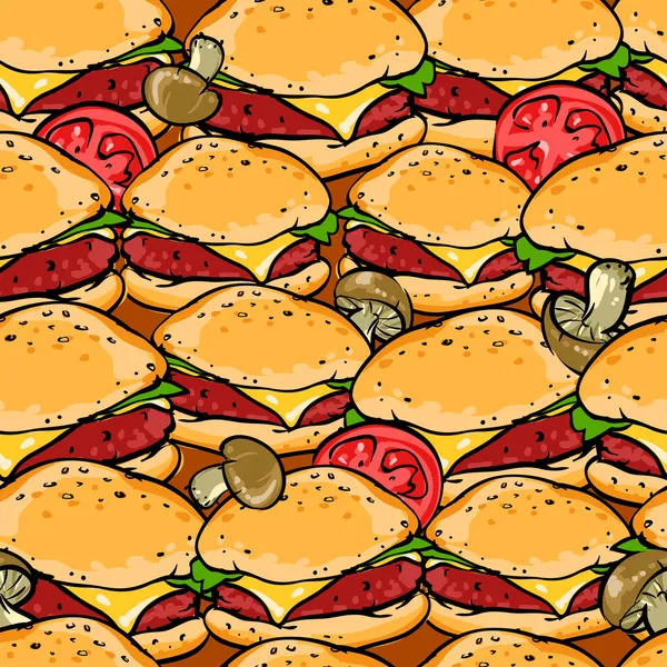 Hamburgers motif sans couture — Image vectorielle