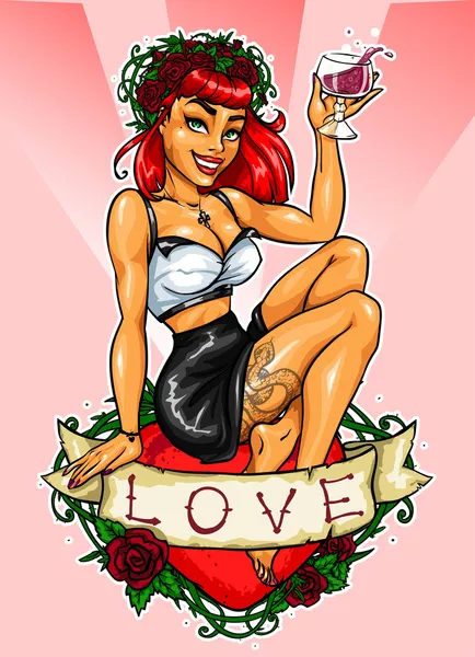 kızı kokteyl oturan bir kalp ile pin