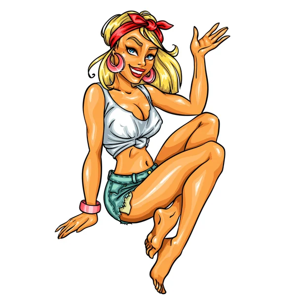 Pin Up chica saludando — Vector de stock