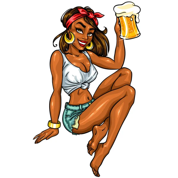 Pin Up Chica con taza de cerveza — Archivo Imágenes Vectoriales