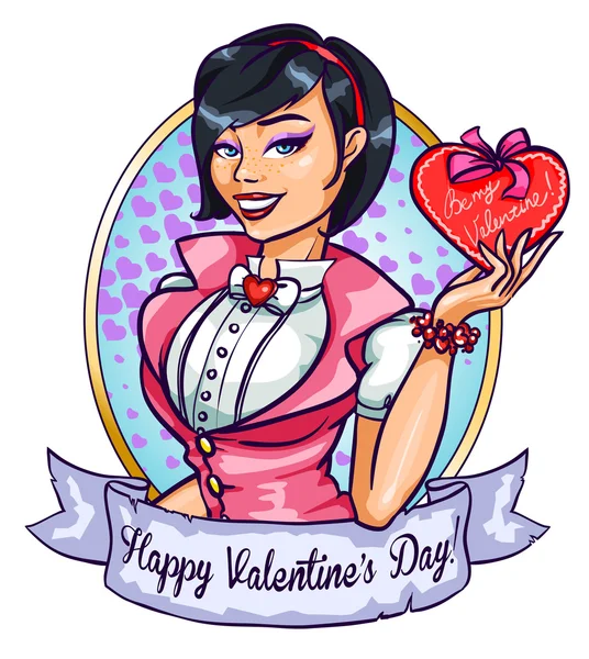 Pin Up Girl. Valentine's day — Stock Vector