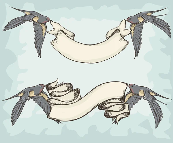 Zwaluwen houden linten — Stockvector