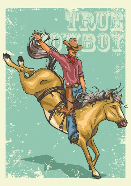 Rodeo Cowboy montando um cavalo —  Vetores de Stock
