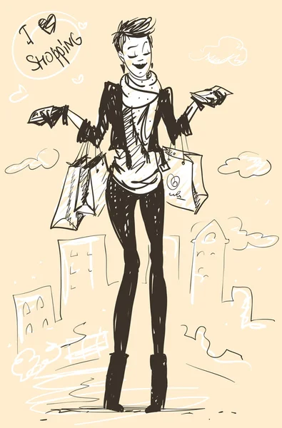 Fille avec des sacs à provisions — Image vectorielle