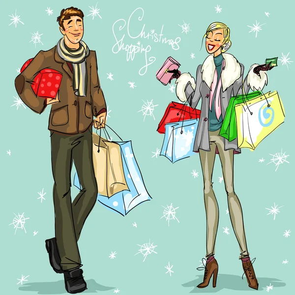 Shopping natalizio — Vettoriale Stock