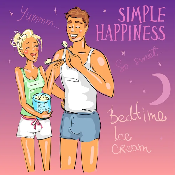 Couple appréciant la crème glacée au coucher — Image vectorielle