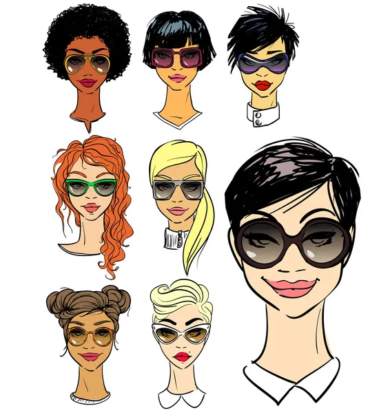 Women faces in sunglasses — Stock Vector