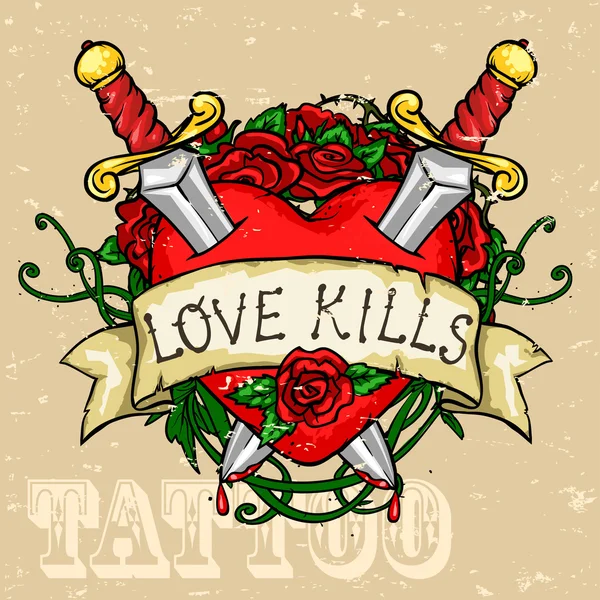 Diseño del tatuaje del corazón — Archivo Imágenes Vectoriales