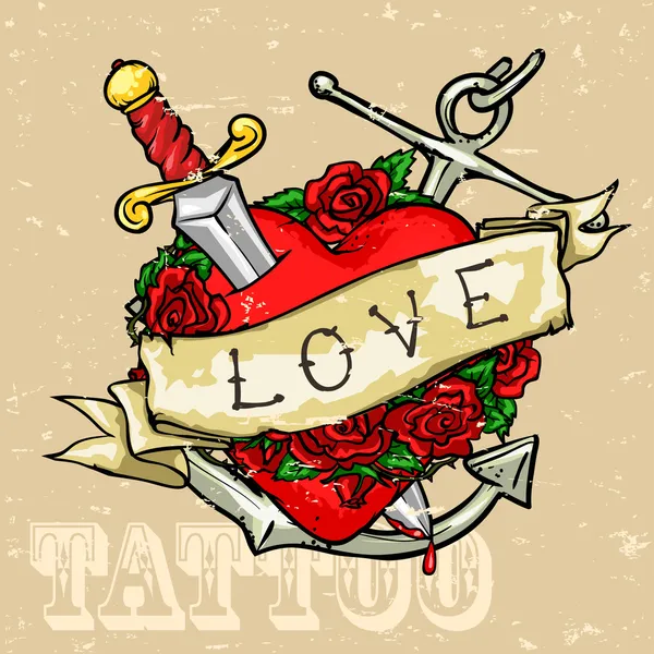 Diseño del tatuaje del corazón — Vector de stock