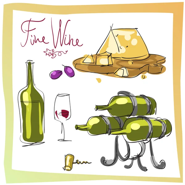 Вино и сыр — стоковый вектор