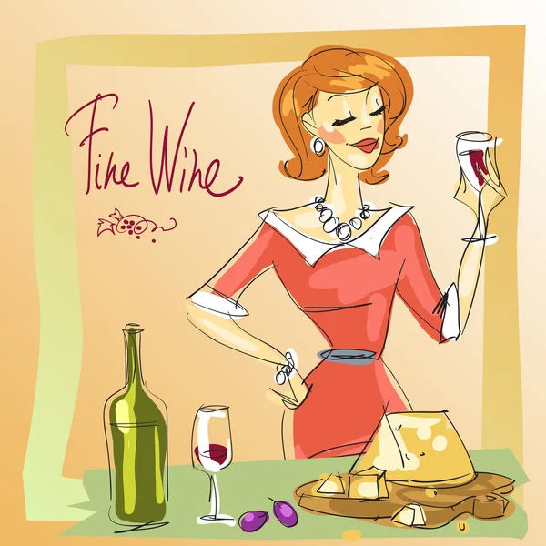 Kobieta degustacja wina — Wektor stockowy