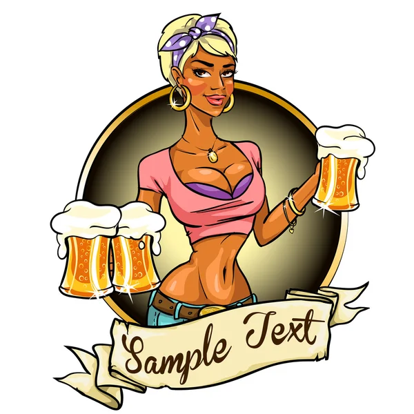 Afro-américaine fille tenant bière — Image vectorielle