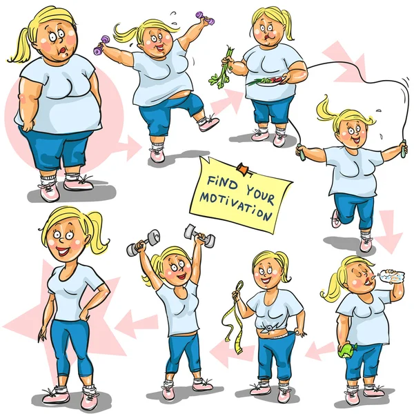 Kadın önce ve sonra kilo kaybı — Stok Vektör
