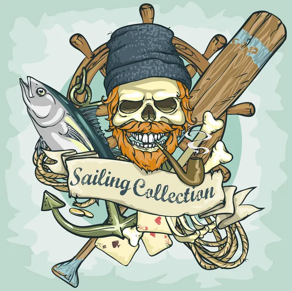 Balıkçı kafatası logosu — Stok Vektör