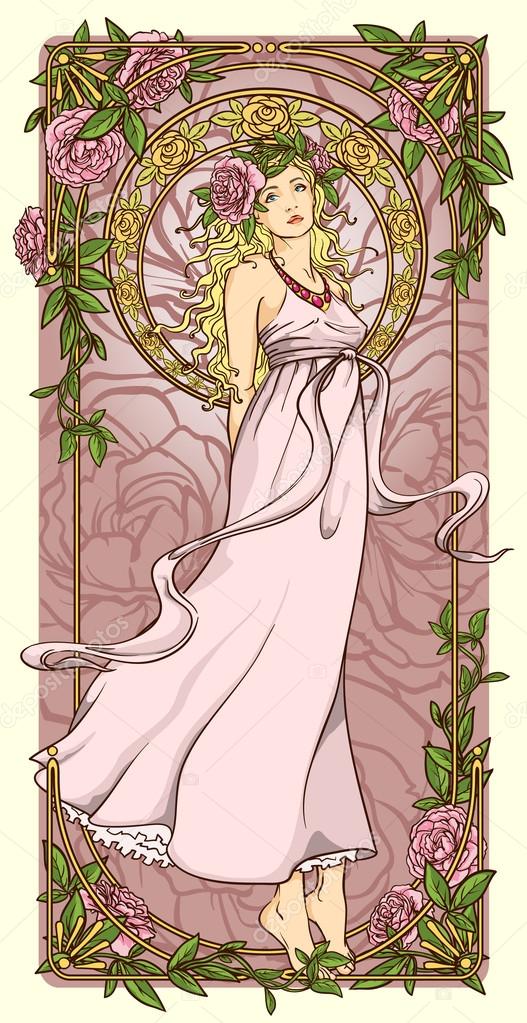 Art Nouveau woman in floral border Stock Vector Image by ©nataliahubbert  #43415087