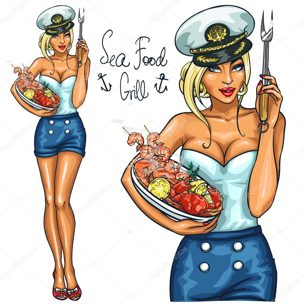 Woman holding Seafood Plate