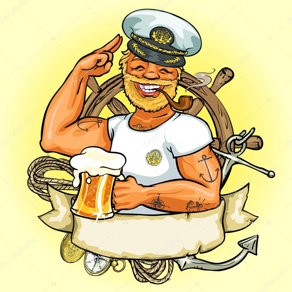 Sailor logo design, Vector Illustration with ribbon banner and space for text