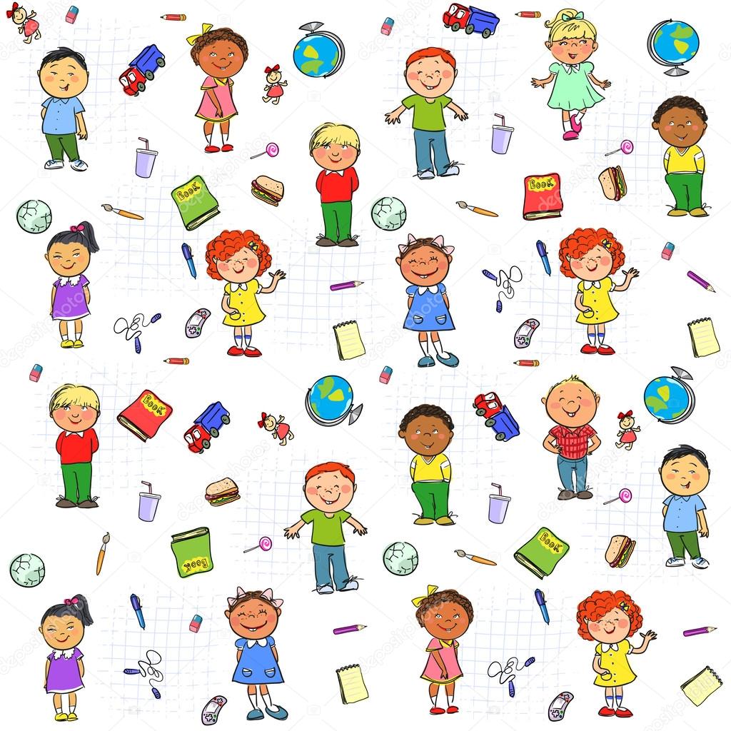 Seamless pattern with cartoon happy kids