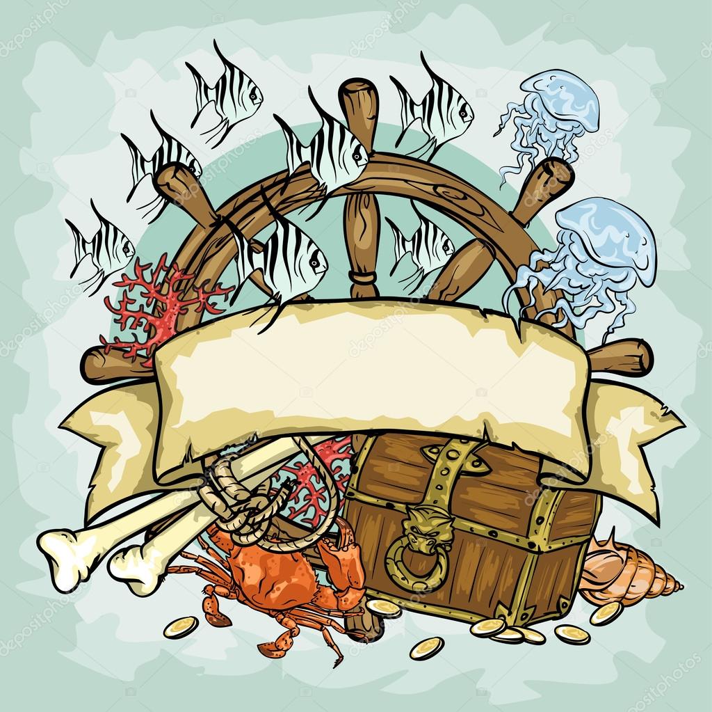 Pirate logo design, vector illustrations with space for text, hand drawn collection
