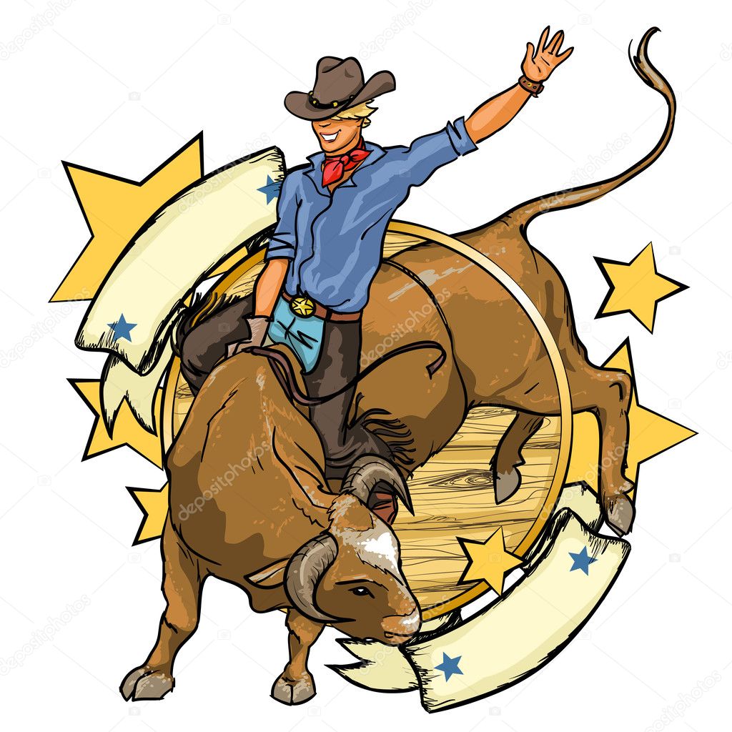 Rodeo Cowboy riding a bull